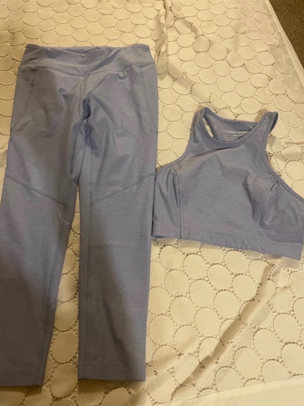 Outdoor voices lavender lilac purple size small sports bra, medium leggings